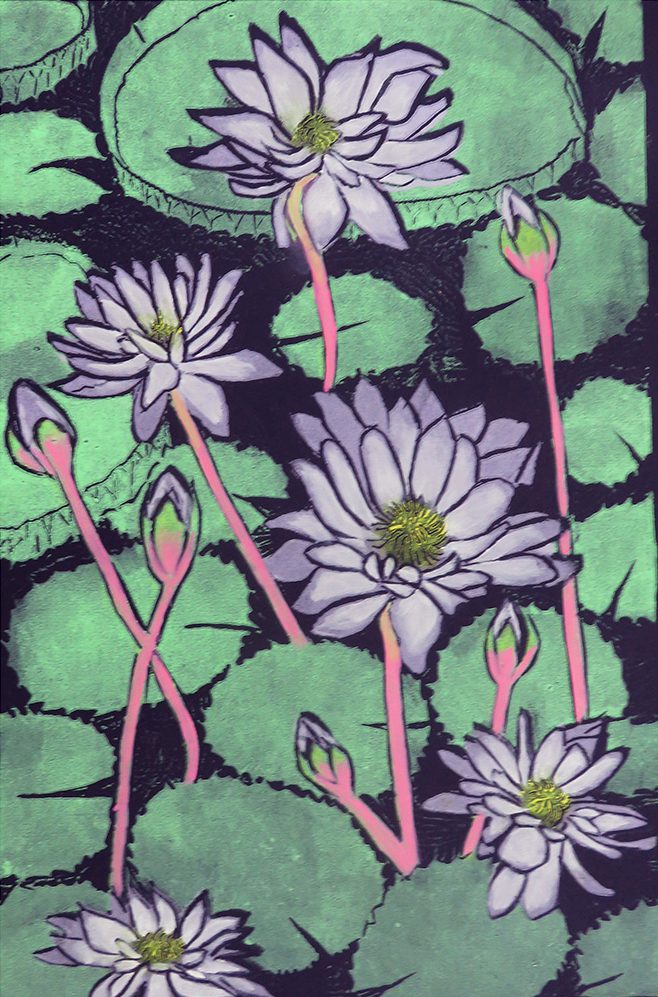 Linocut waterlilies 1